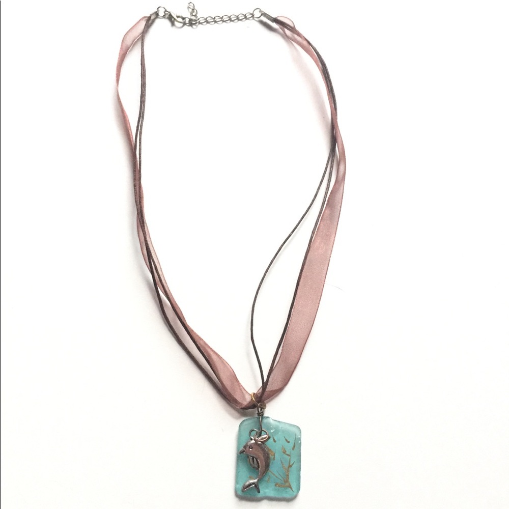 Necklace with Dolphin Charm and Painted Pendant